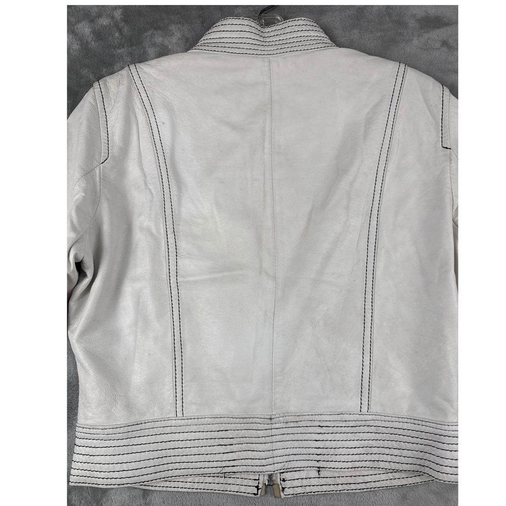 Mirti Italian Leather Jacket White Black Contrast Stitch Moto Firenze Italy 44 - Picture 8 of 8